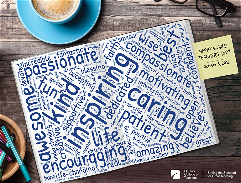 Word cloud of the most popular words Ontarians use to describe teachers